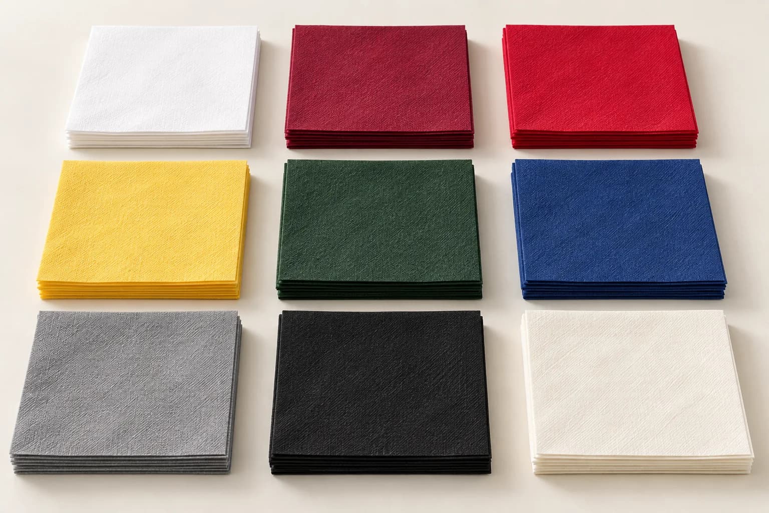 Nine sample colours of 40 x 40 cm Airlaid napkins
