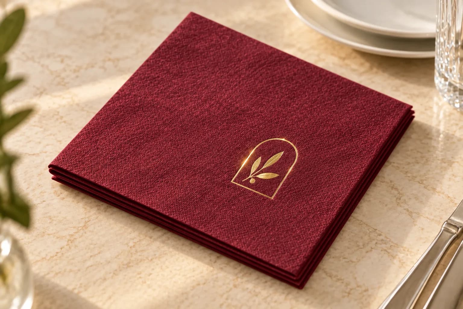Gold or silver foil on a 40 x 40 cm Airlaid napkin