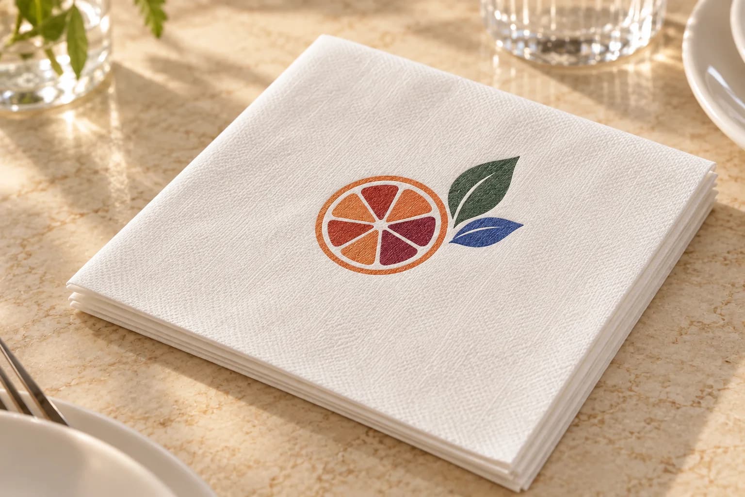 Multi-colour printing on a 40 x 40 cm Airlaid napkin